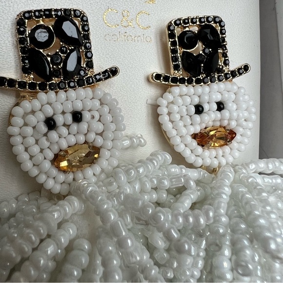 NWT C&C California Beaded Rhinestone Snowman Earrings - Picture 4 of 5